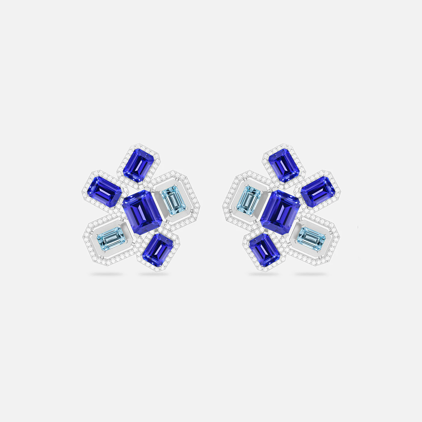 Aquamarine, tanzanite and diamond earrings