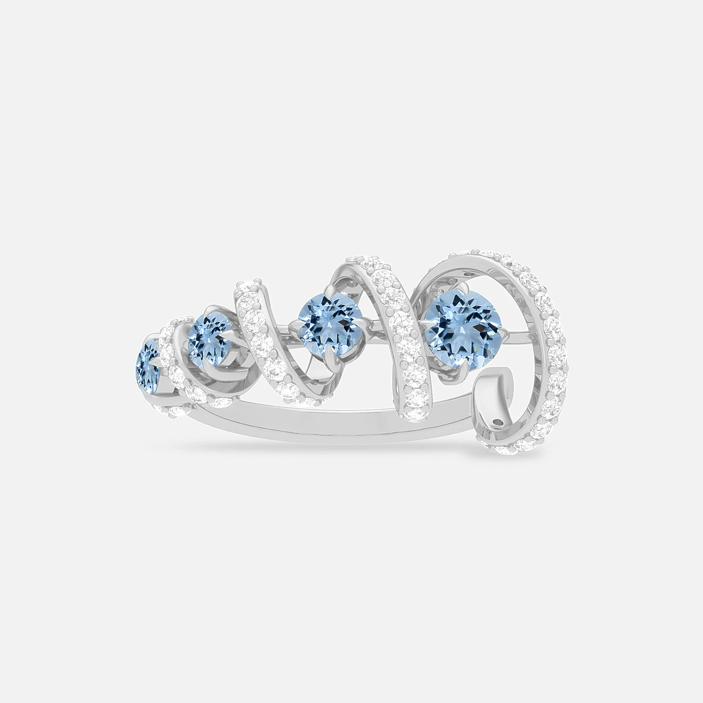 Aquamarine and diamond swirl ring