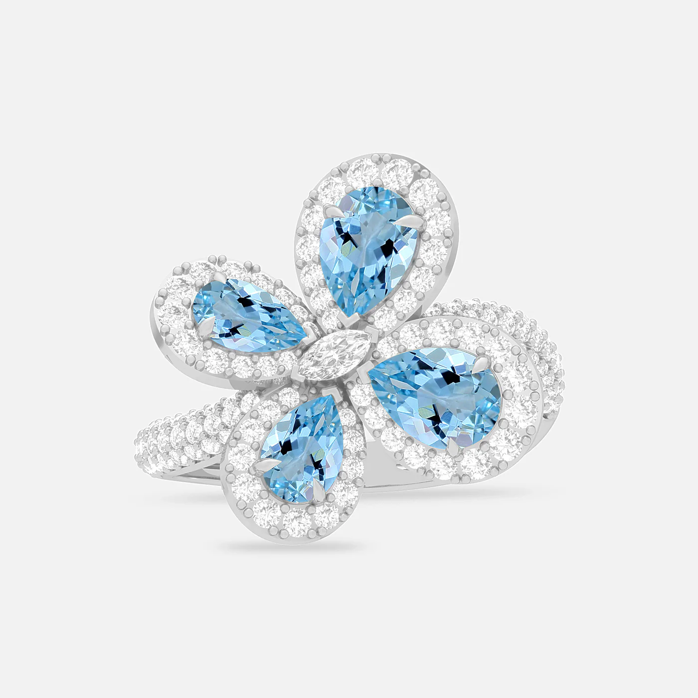 Aquamarine and diamond bloom ring