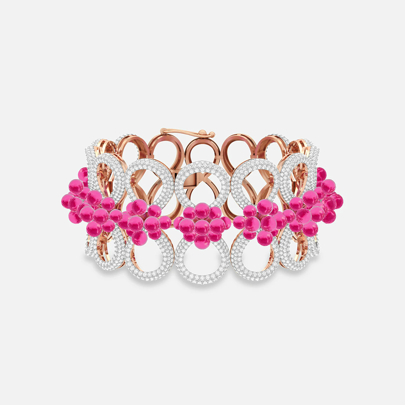 Pink spinel and diamond dome bangle