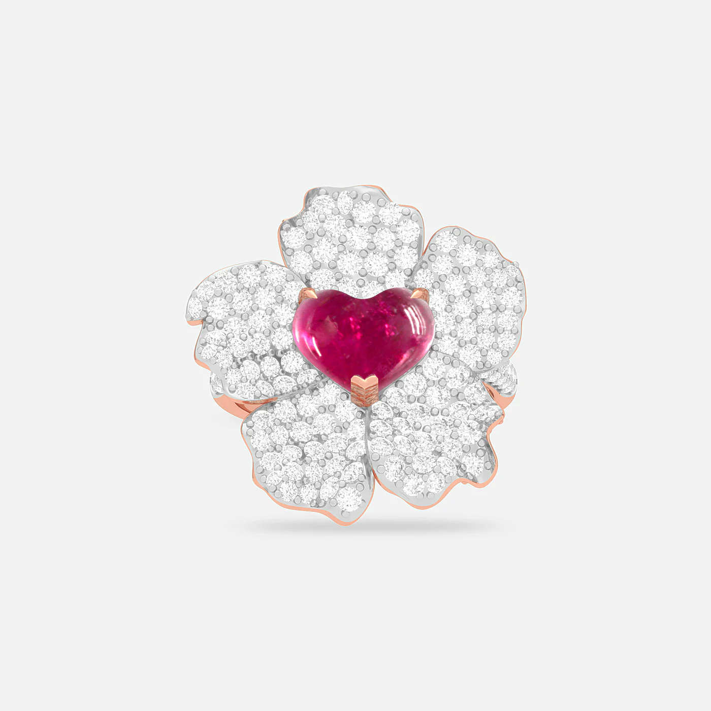 Heart in bloom rubellite and diamond ring