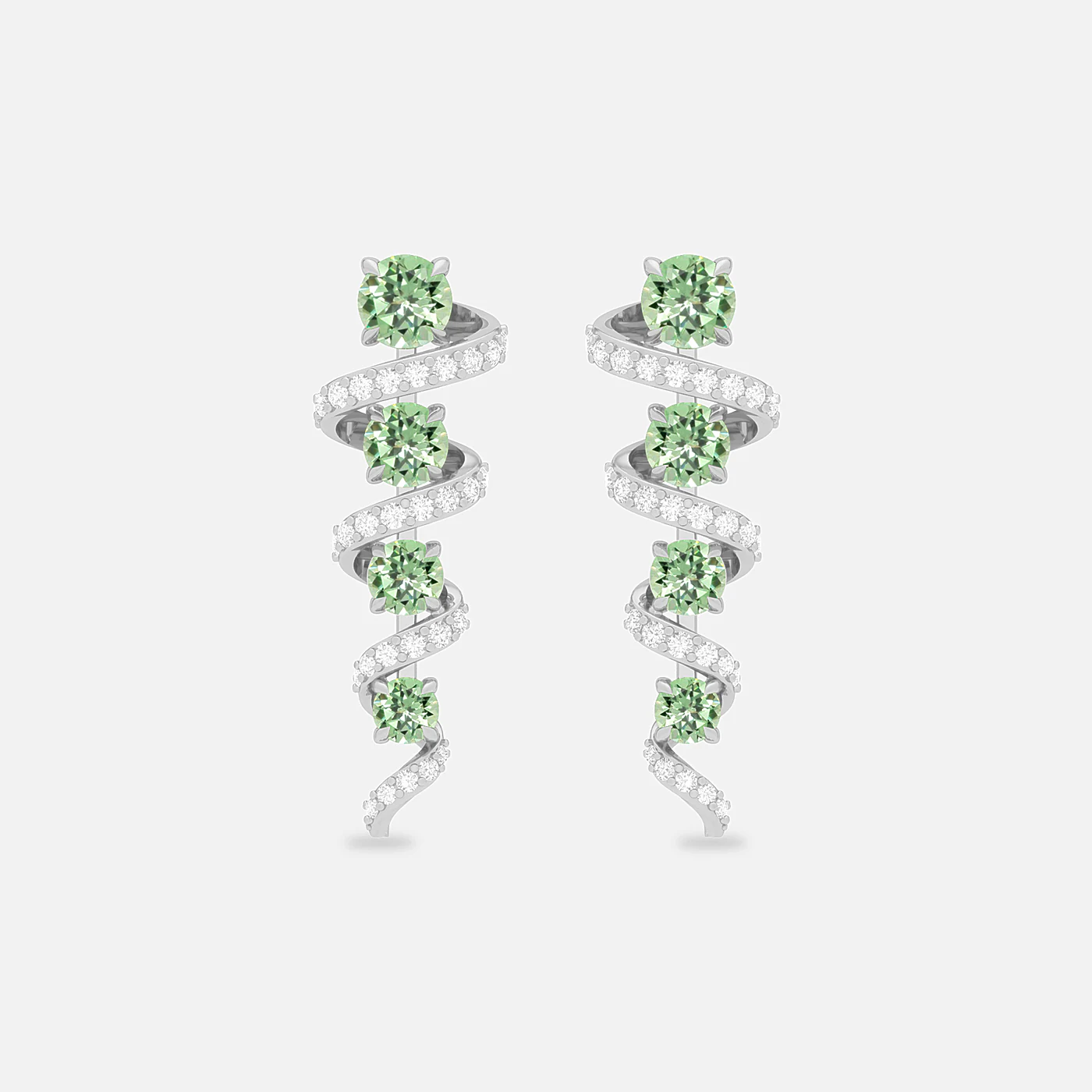Mint garnet and diamond swirl earring