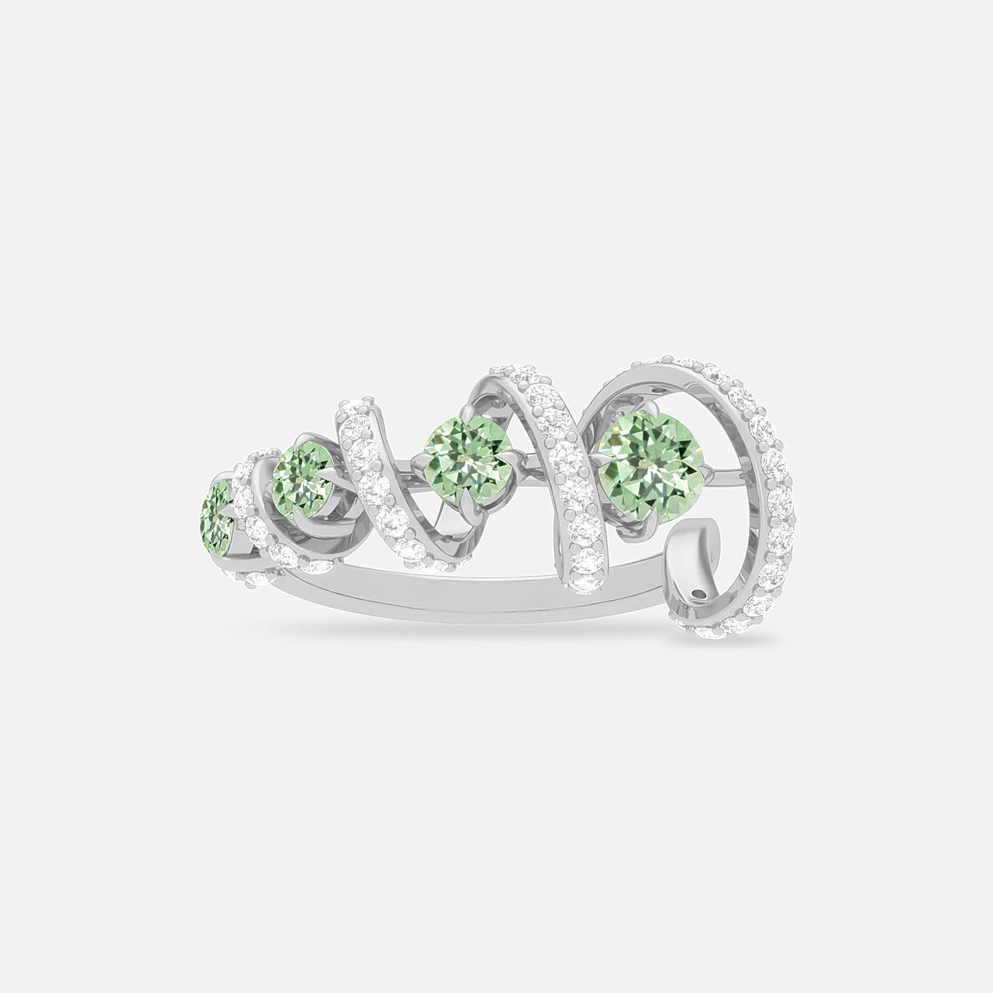Mint garnet and diamond swirl ring