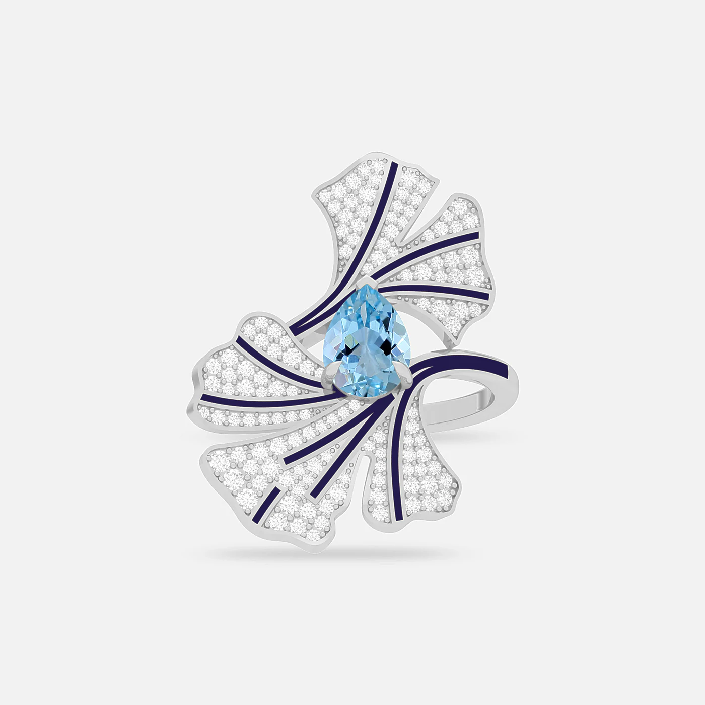 Aquamarine and diamond flare ring