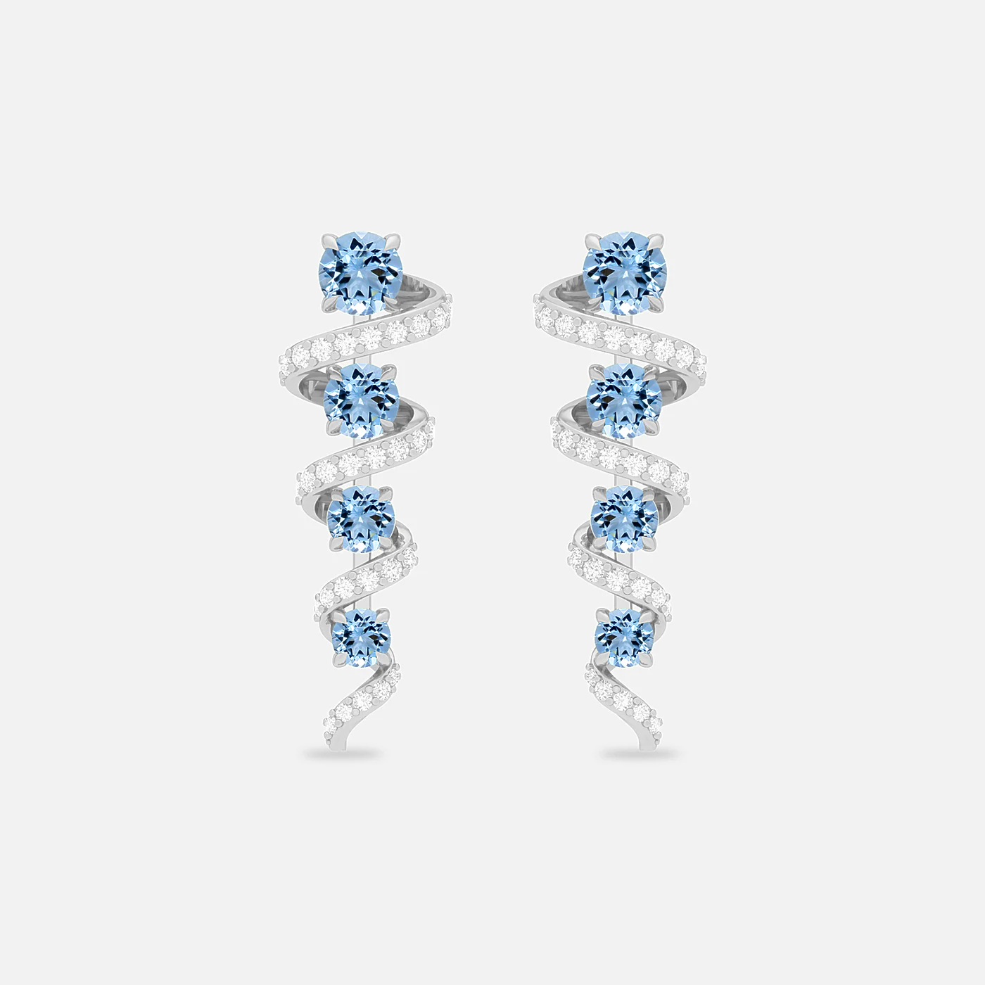 Aquamarine and diamond swirl earring