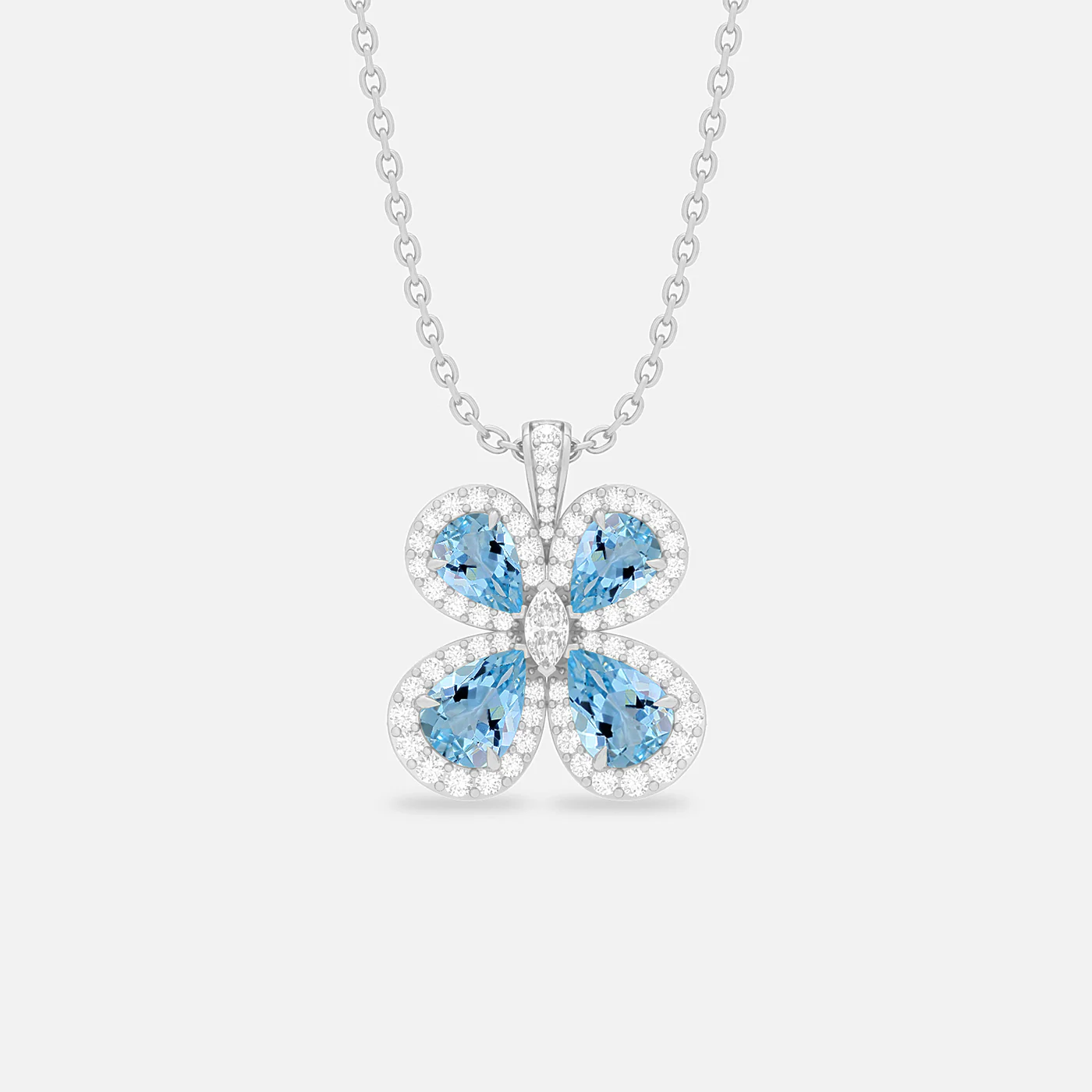 Aquamarine and diamond bloom pendant