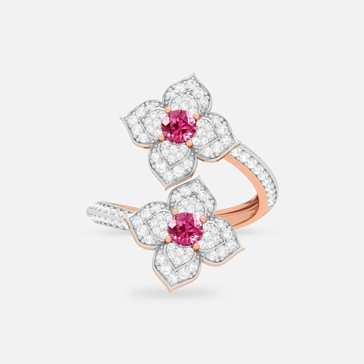 Pink spinel and diamond petal ring