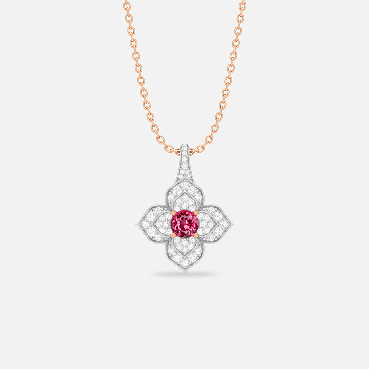 Pink spinel and diamond petal pendant