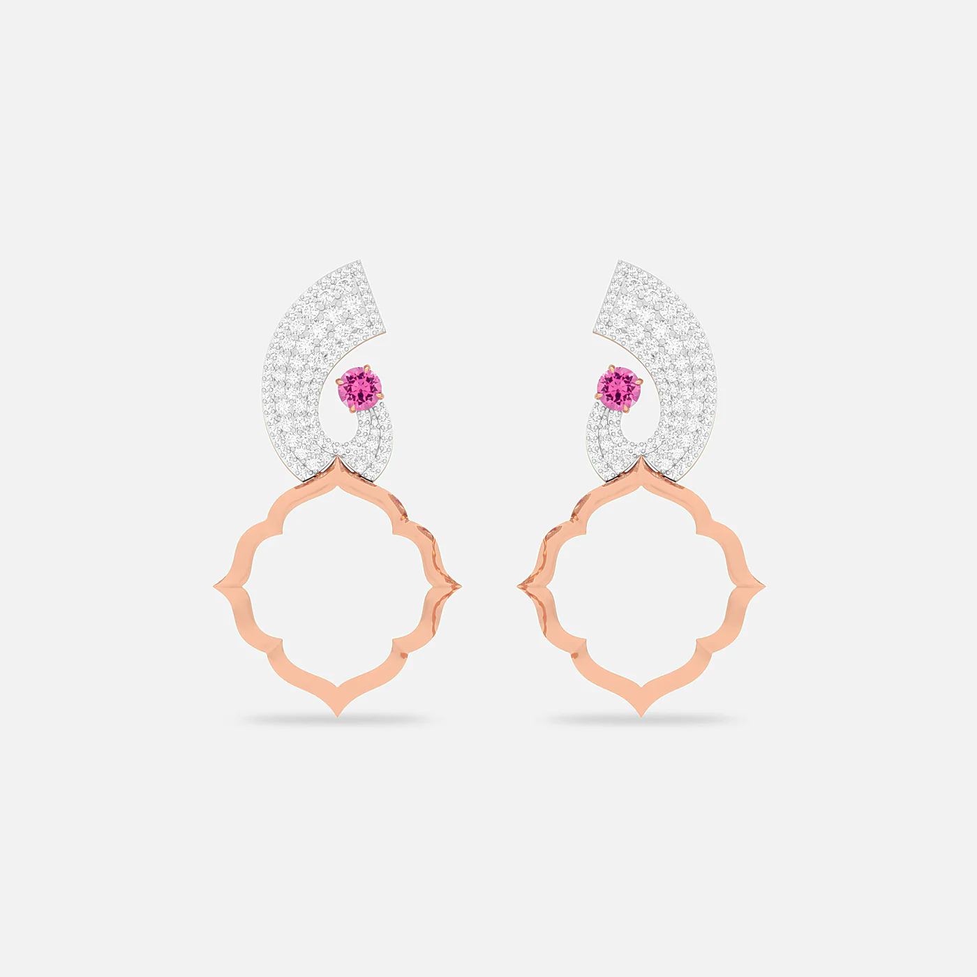 Mix metal pink spinel and diamond safar motif earring