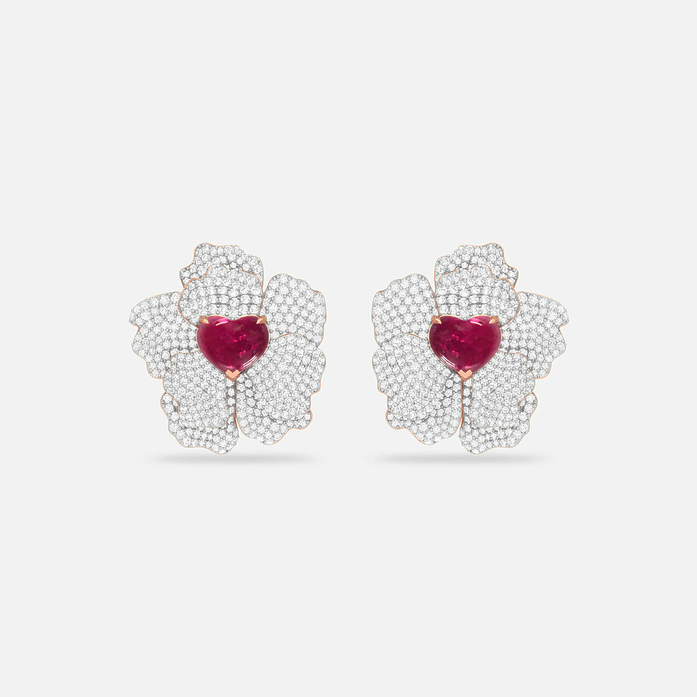 Heart in bloom pink rubellite earrings