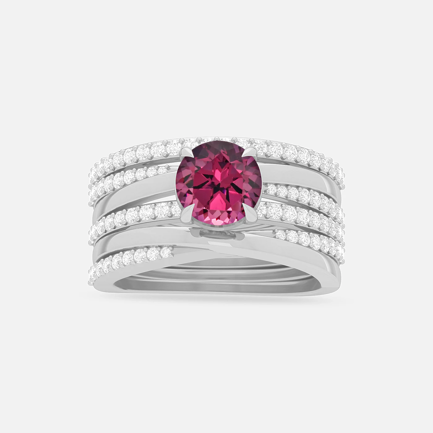Rose rhodolite and diamond spectrum ring