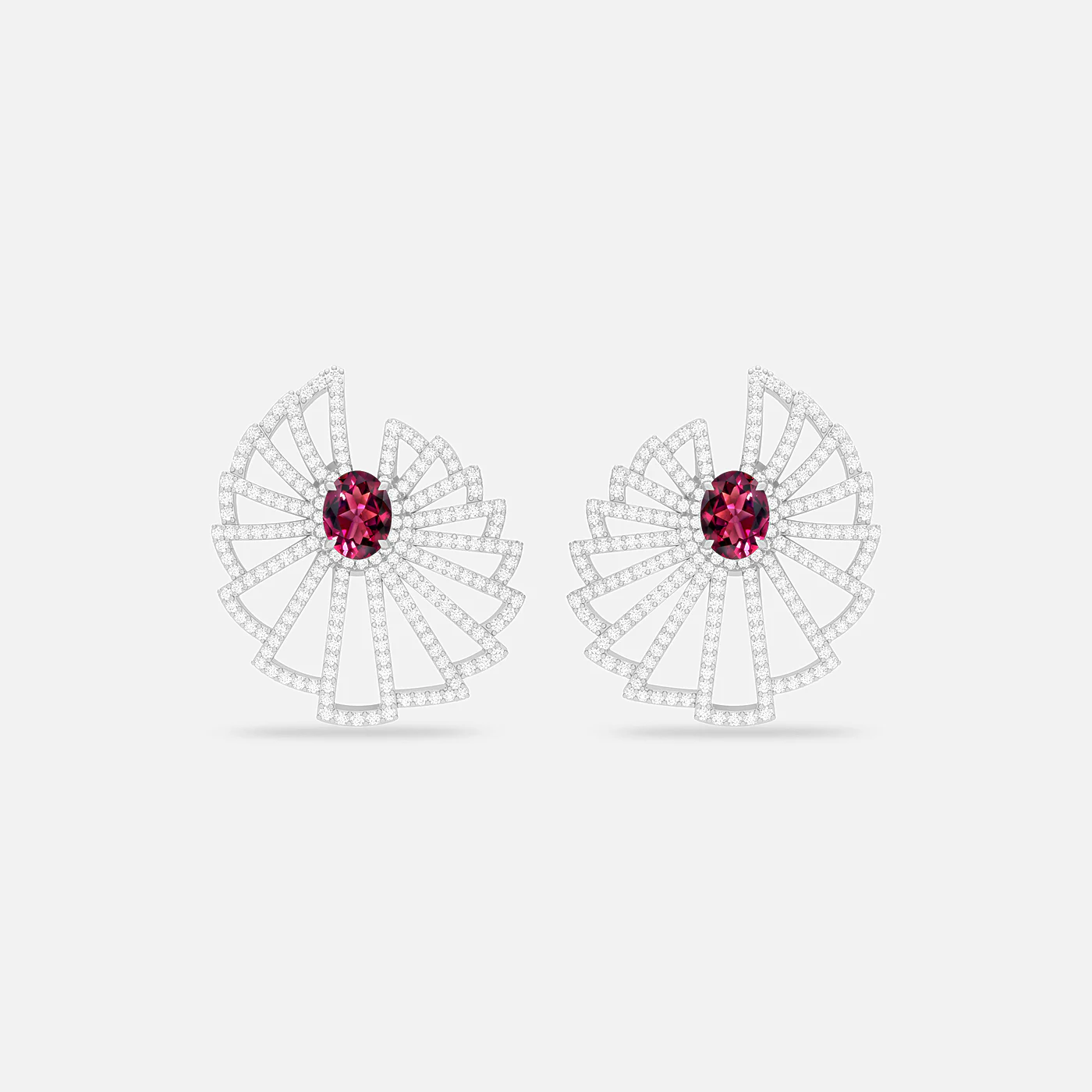 Rhodolite and diamond flare earrings