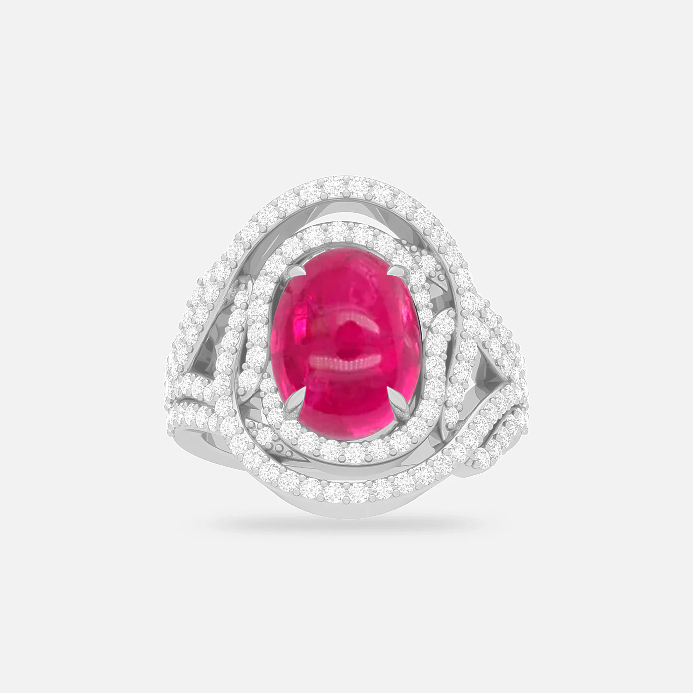Pink spinel and diamond dome ring