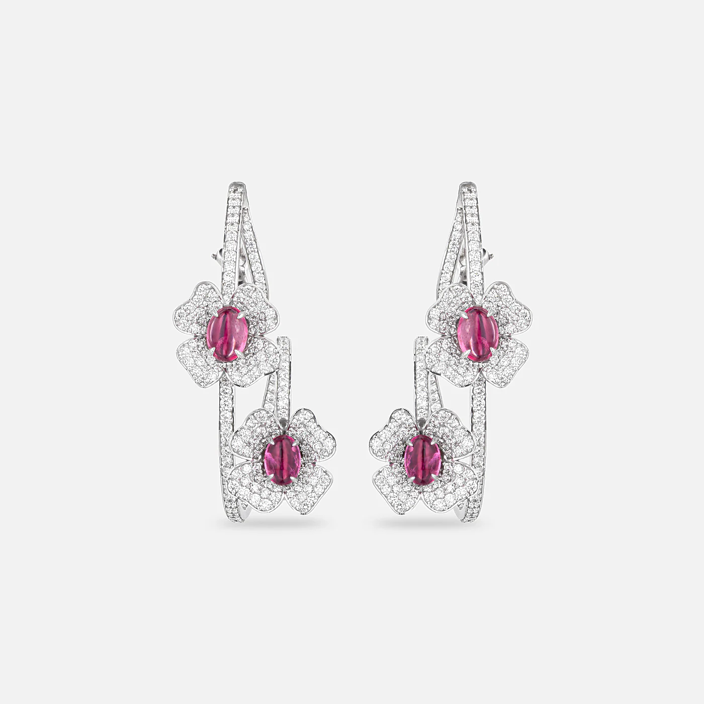 In bloom pink spinel and diamond hoop