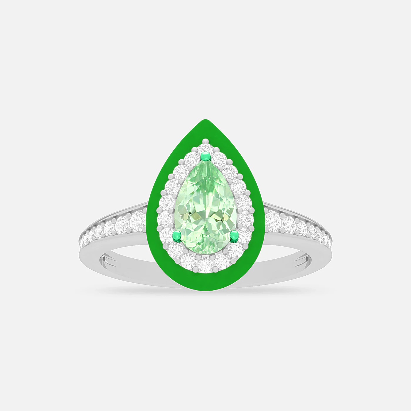 Mint garnet and diamond spectrum ring