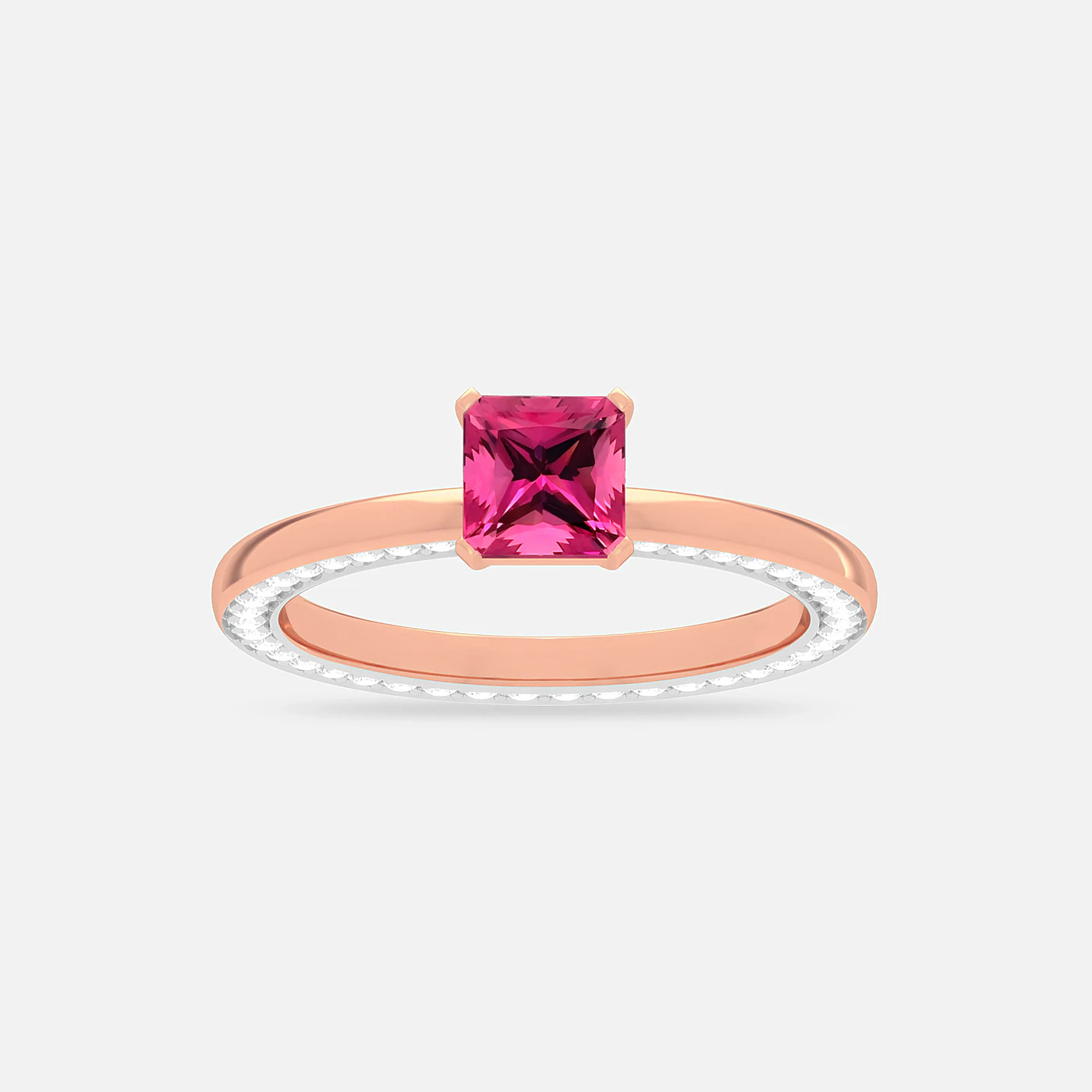 Rose rhodolite and diamond spectrum ring