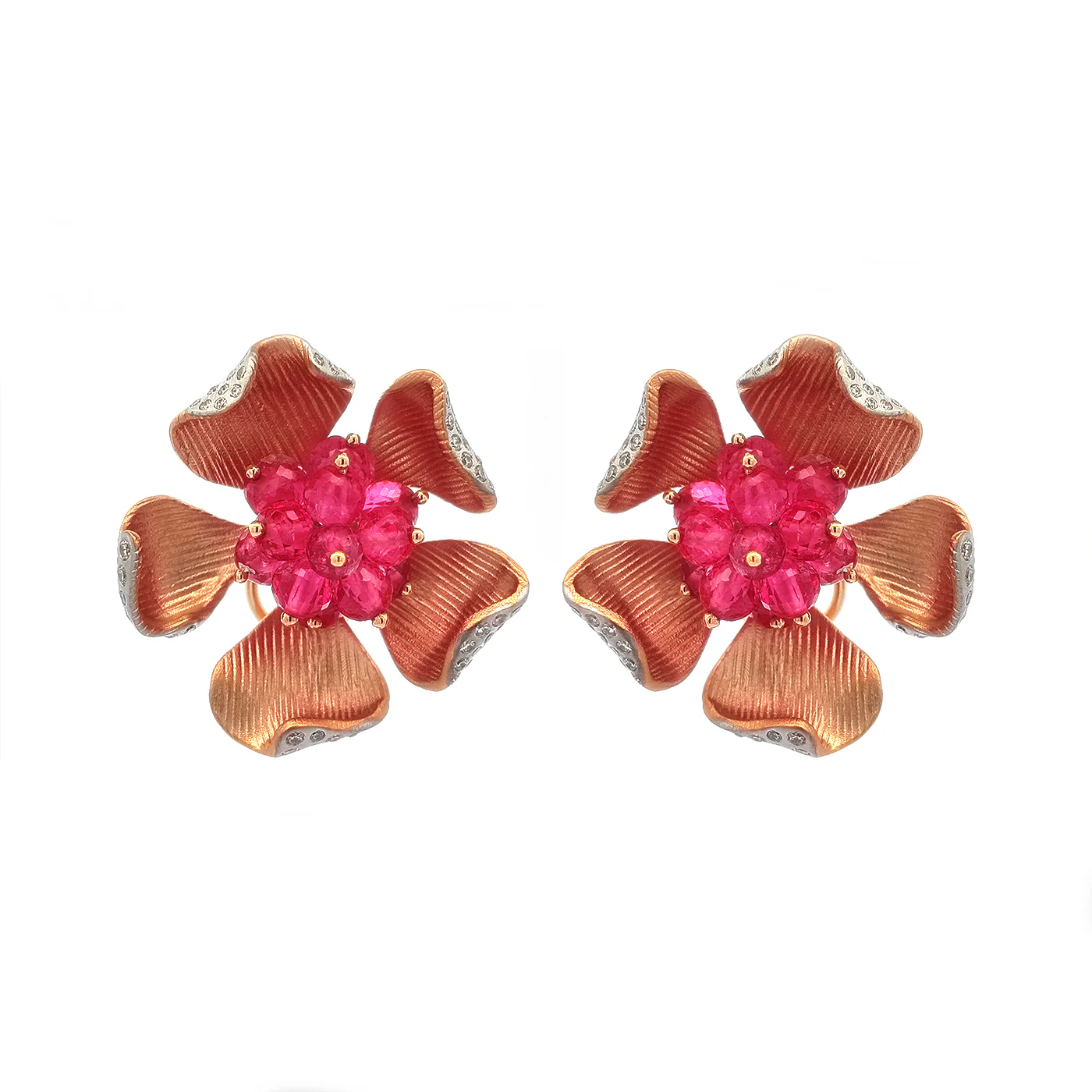 Pink spinel and diamond bloom studs