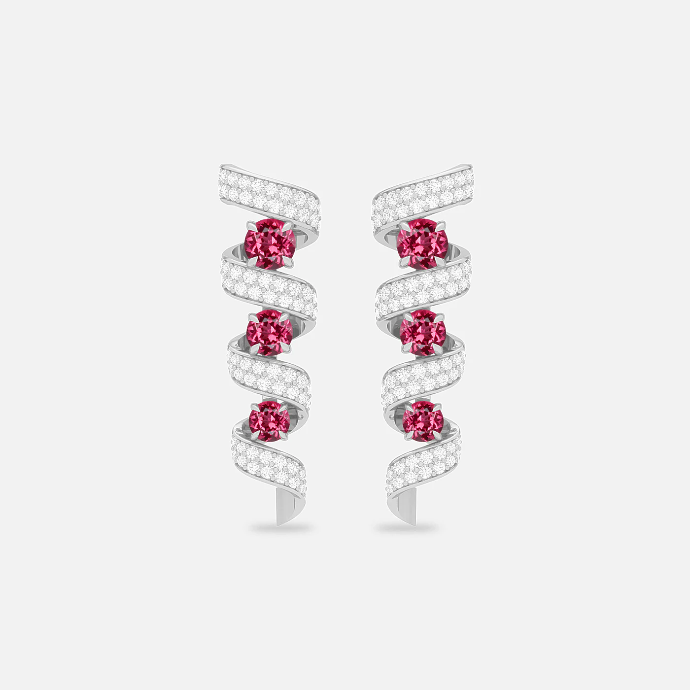 Pink spinel and diamond swirl earring