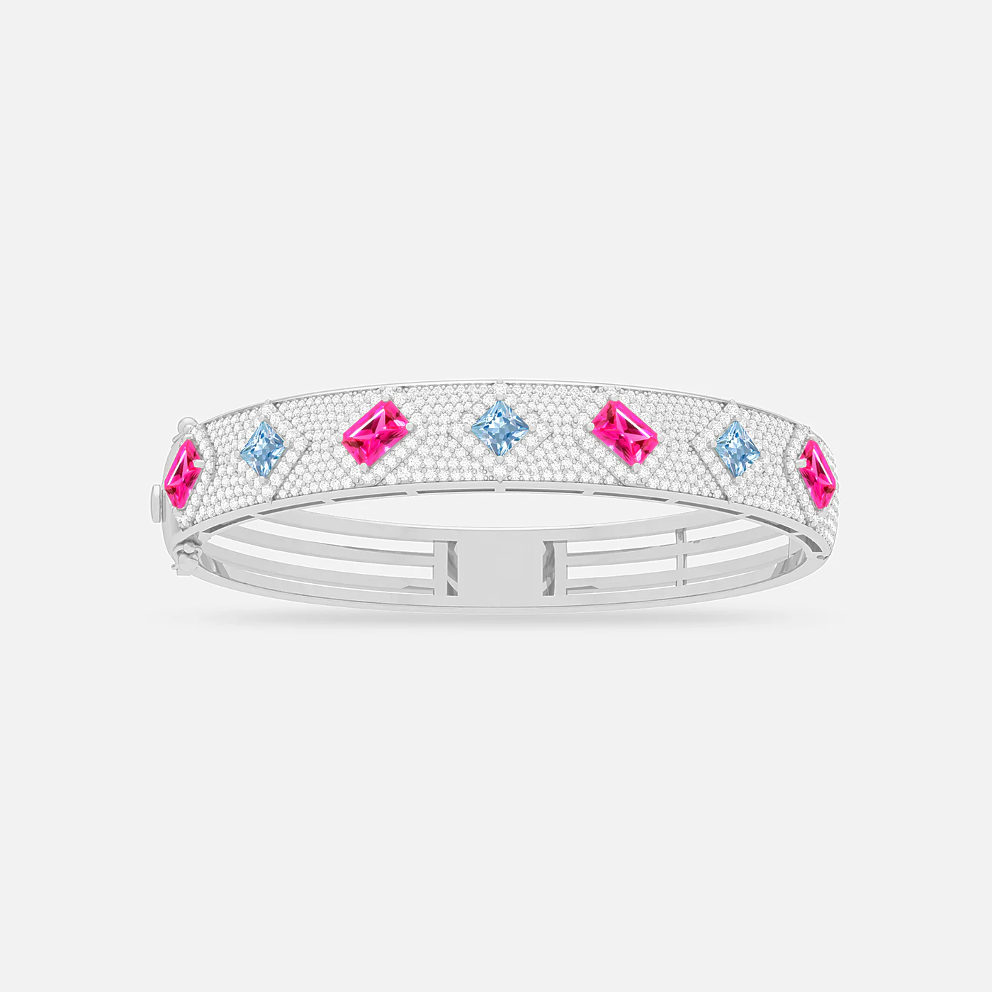 Pink spinel, aquamarine and diamond dazzle bangle