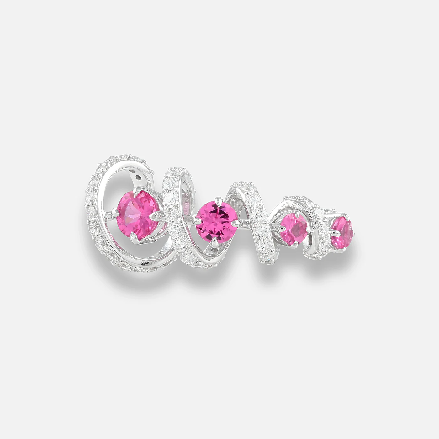 Pink spinel and diamond swirl ring