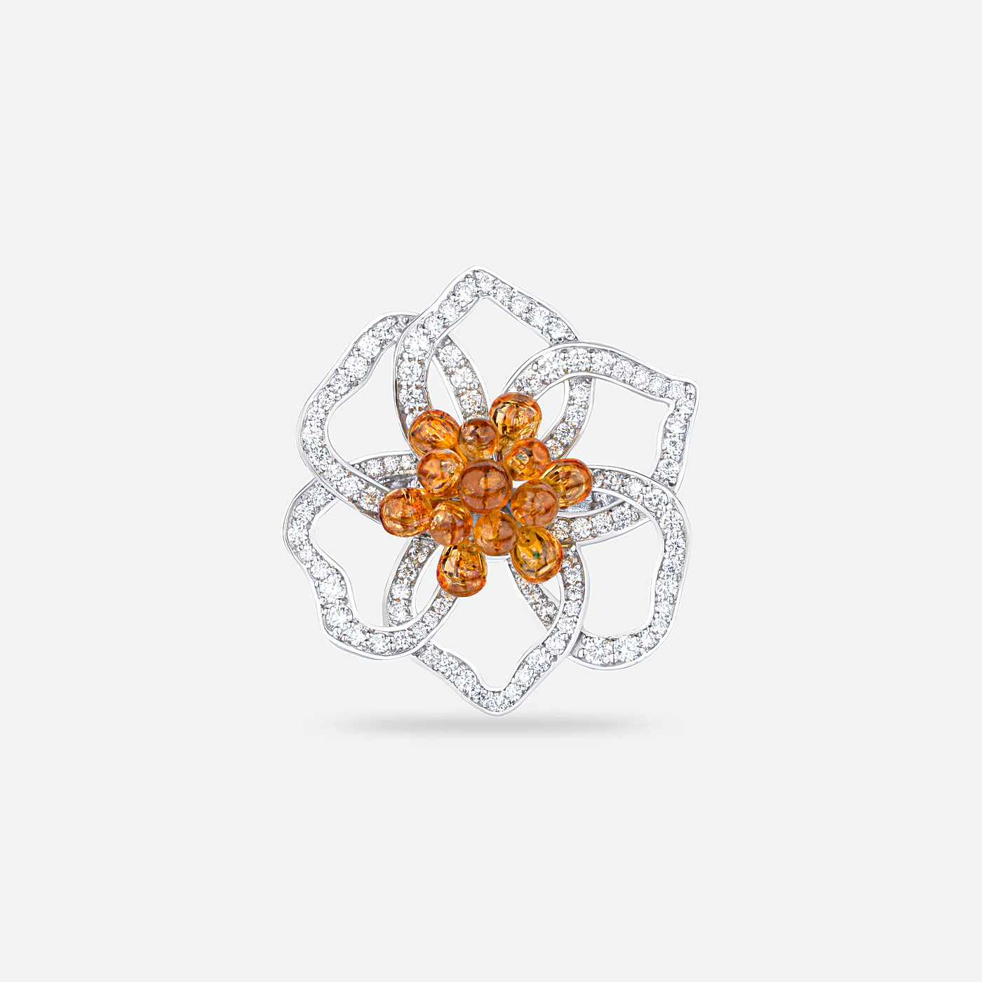 Spessartite and diamond rosette ring