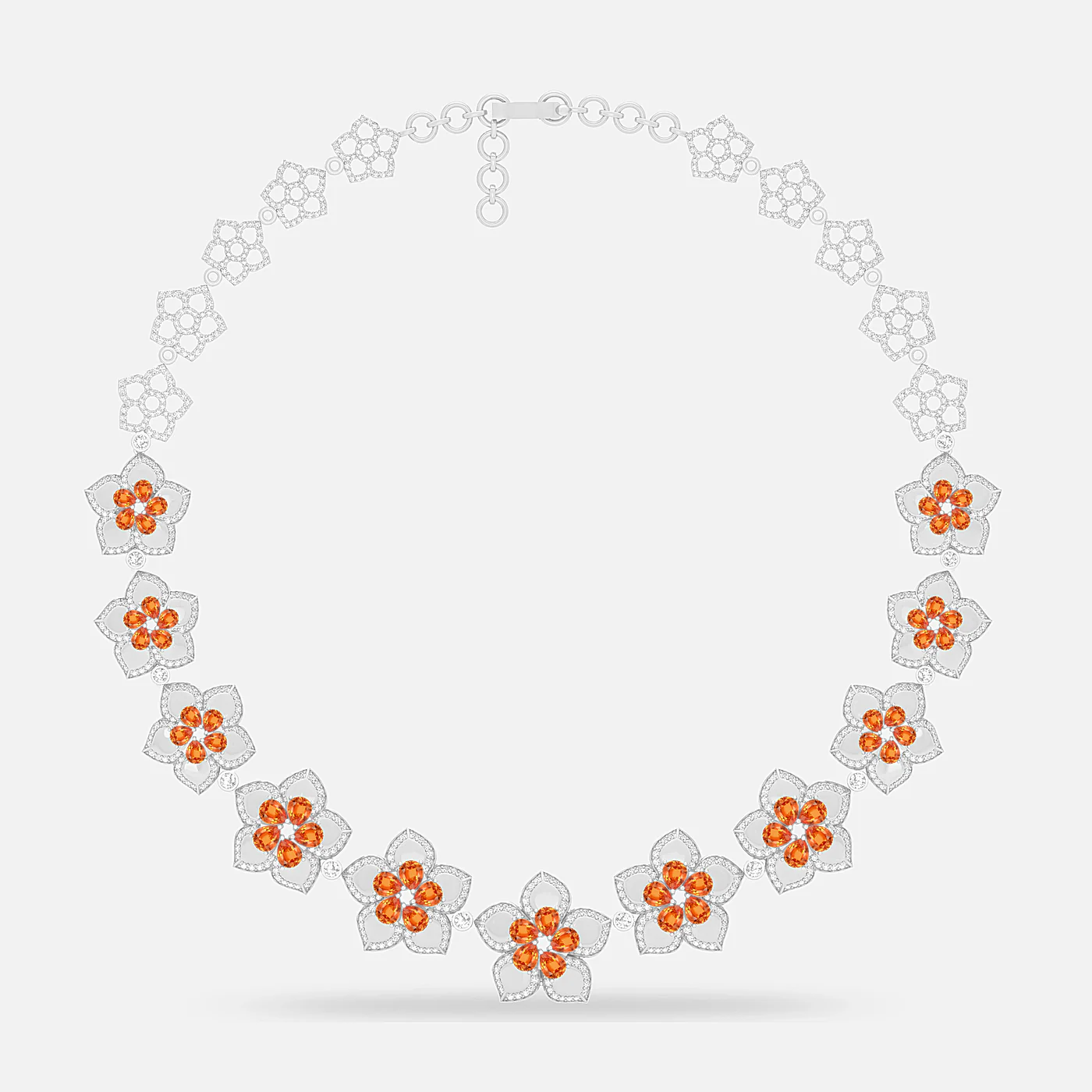 Spessartite and diamond garland necklace