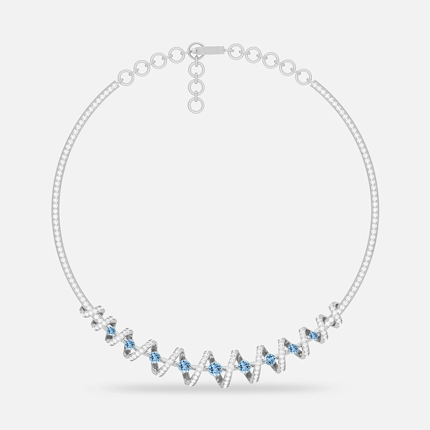 Aquamarine and diamond swirl necklace