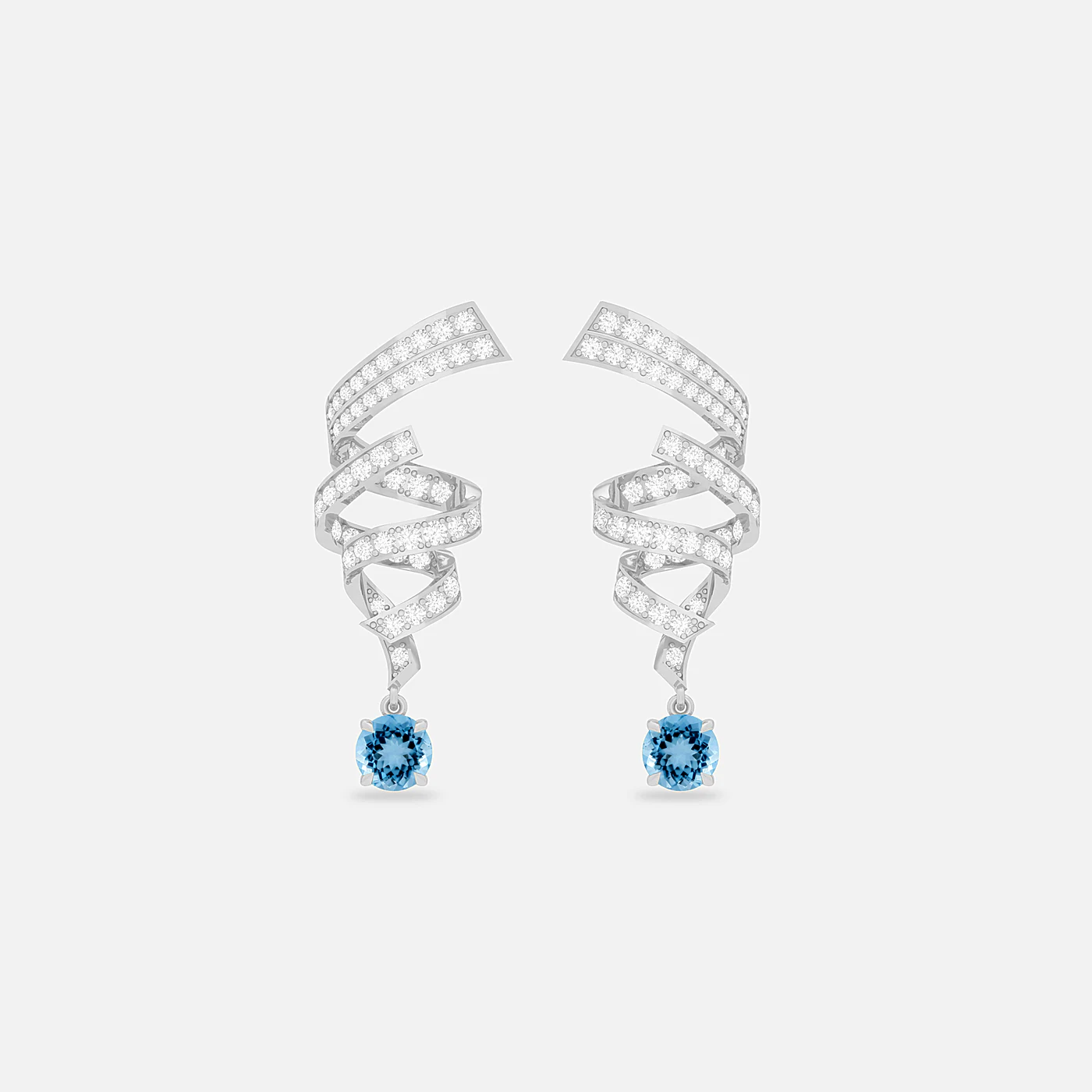 Aquamarine and diamond swirl earring