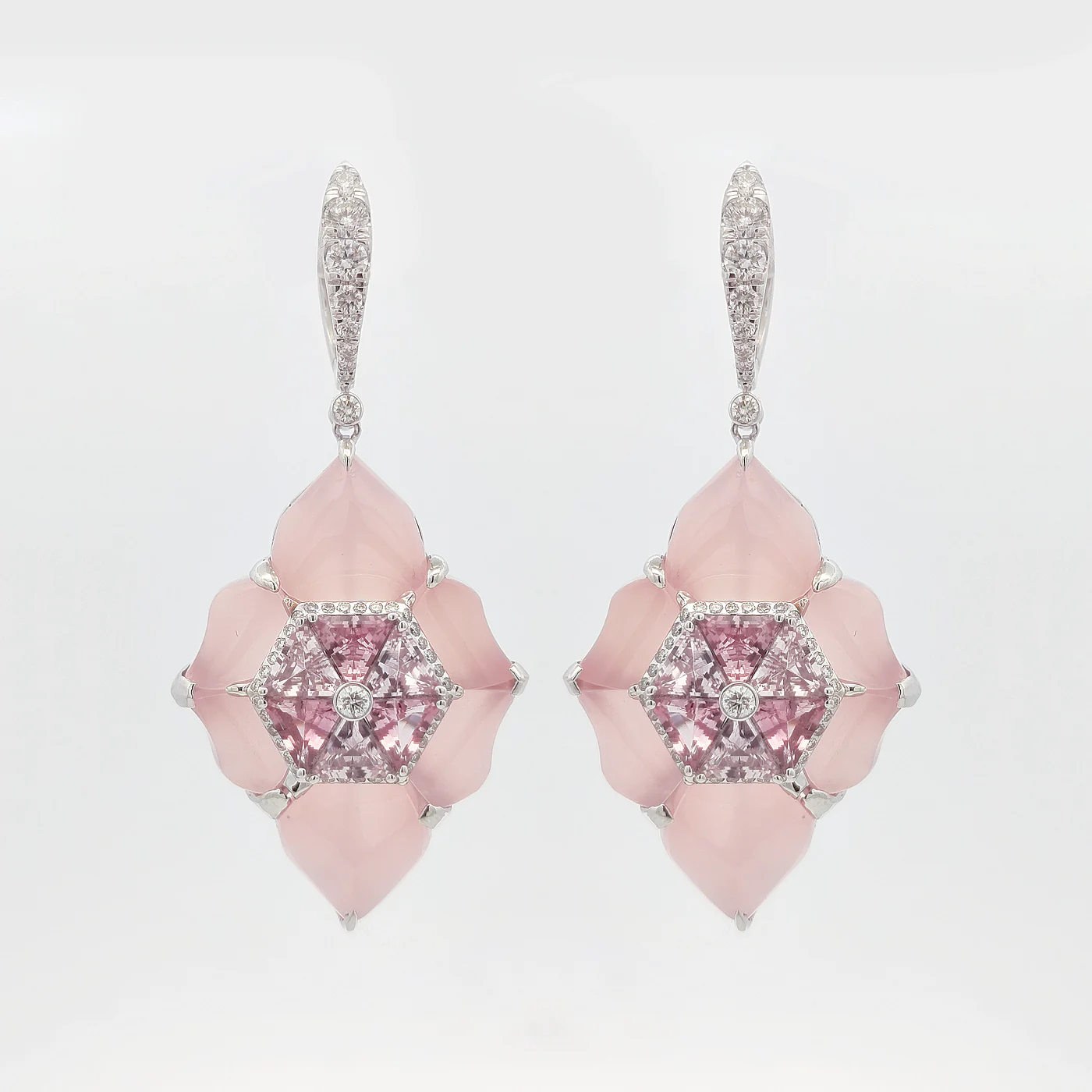 Tourmaline, rose quartz and diamond motif earring