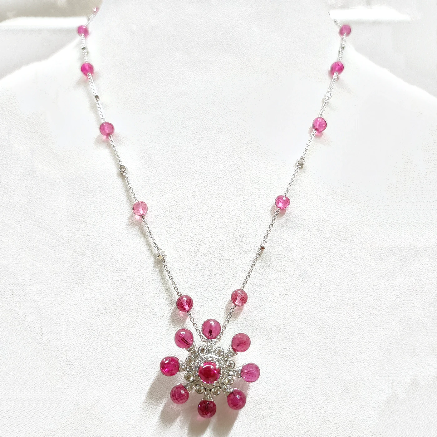 Pink spinel and diamond dome pendant