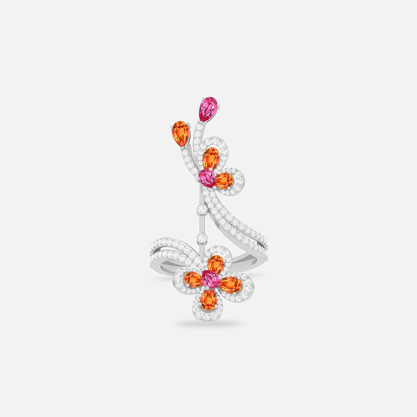 Spessartite, pink spinel and diamond bloom statement ring