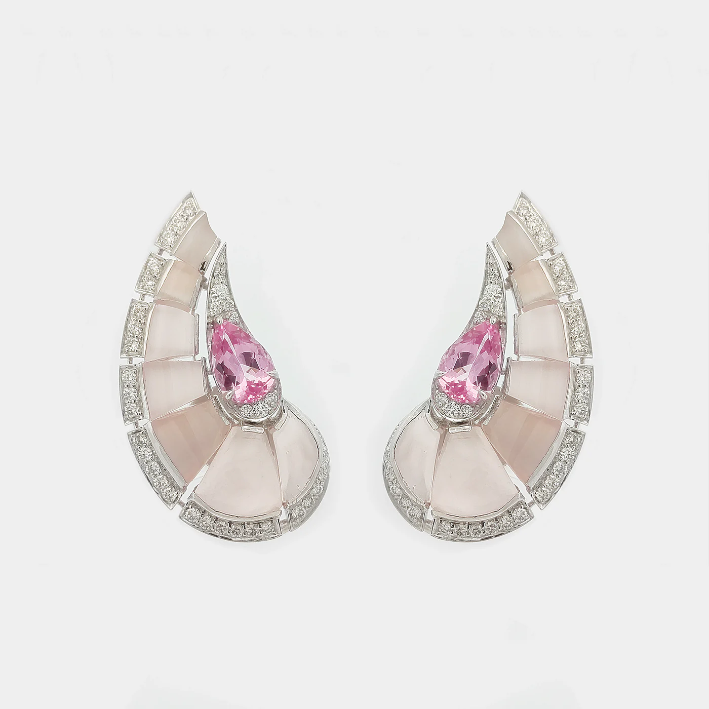 Pink spinel, rose quartz and diamond motif earring