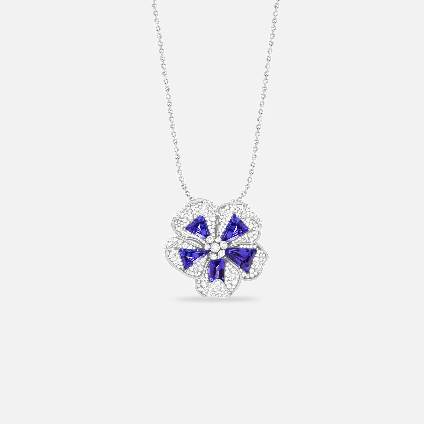 Fancy tanzanite and diamond flora pendant