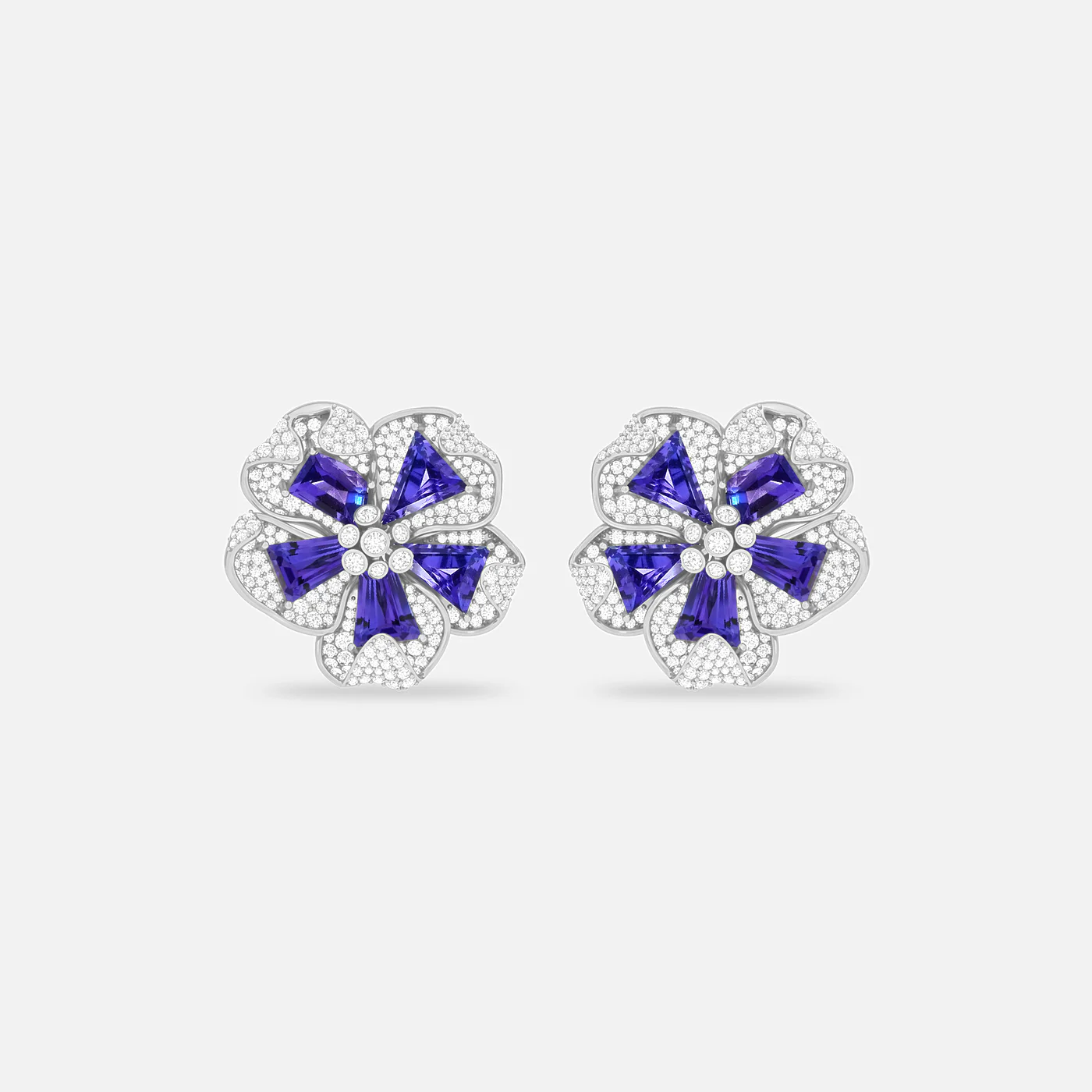 Fancy tanzanite and diamond flora studs