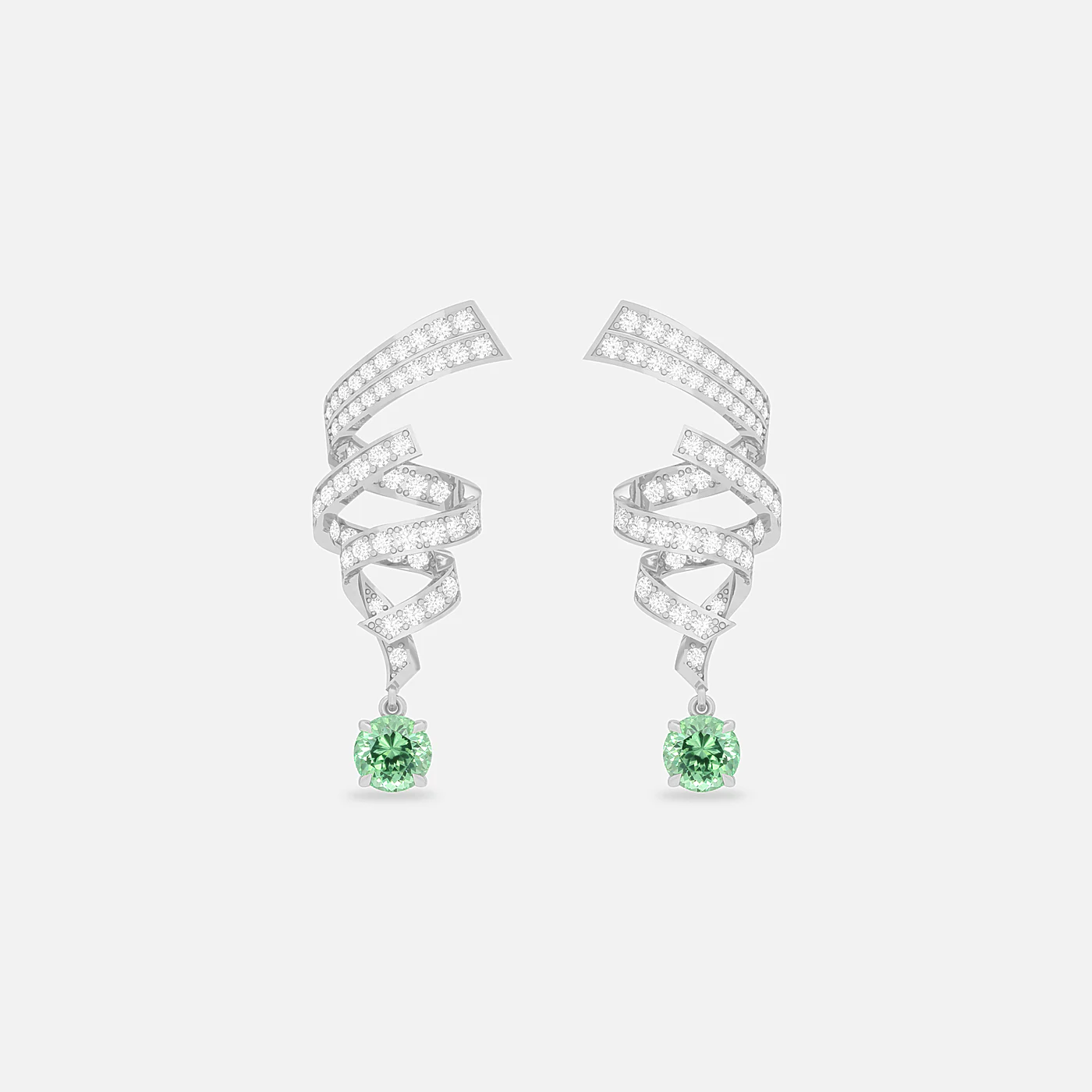 Mint garnet and diamond swirl earring