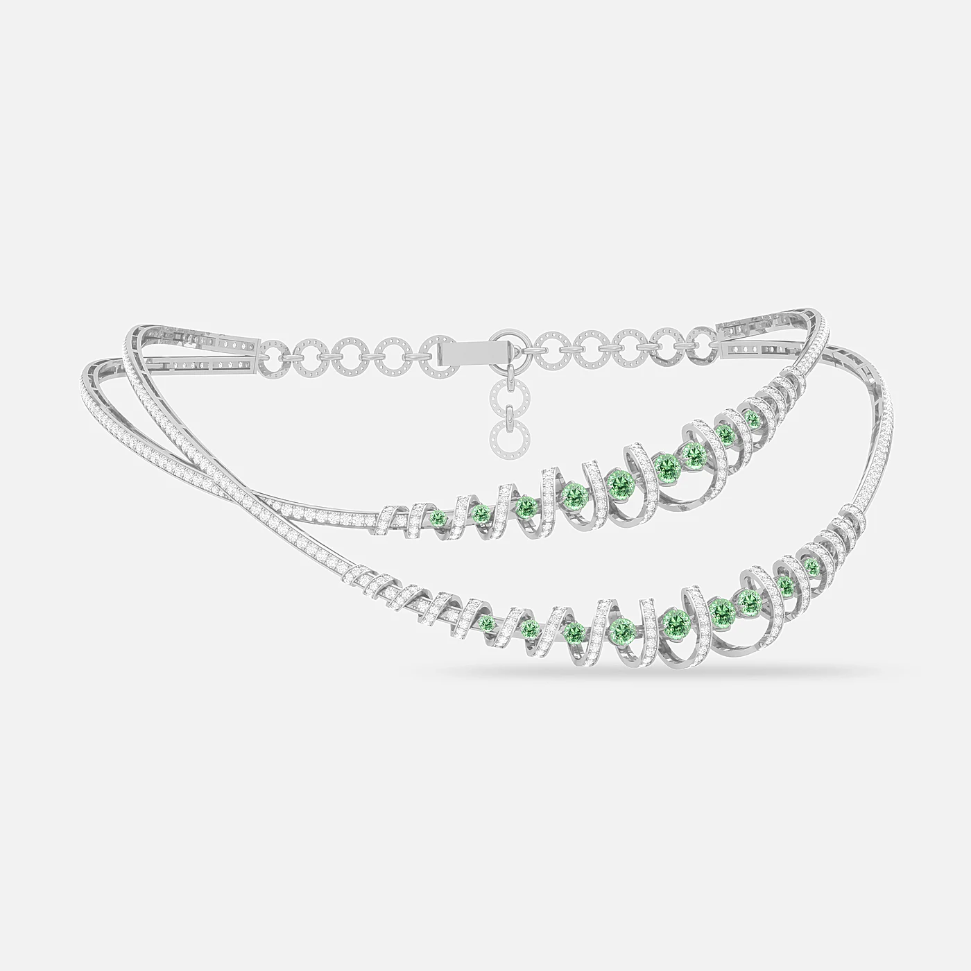 Mint garnet and diamond swirl necklace