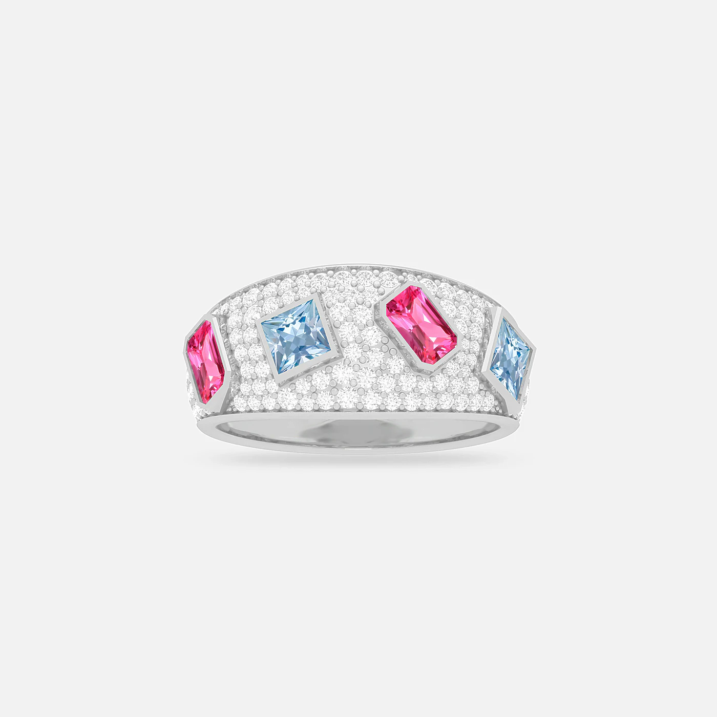 Aquamarine, pink spinel and diamond dazzle ring