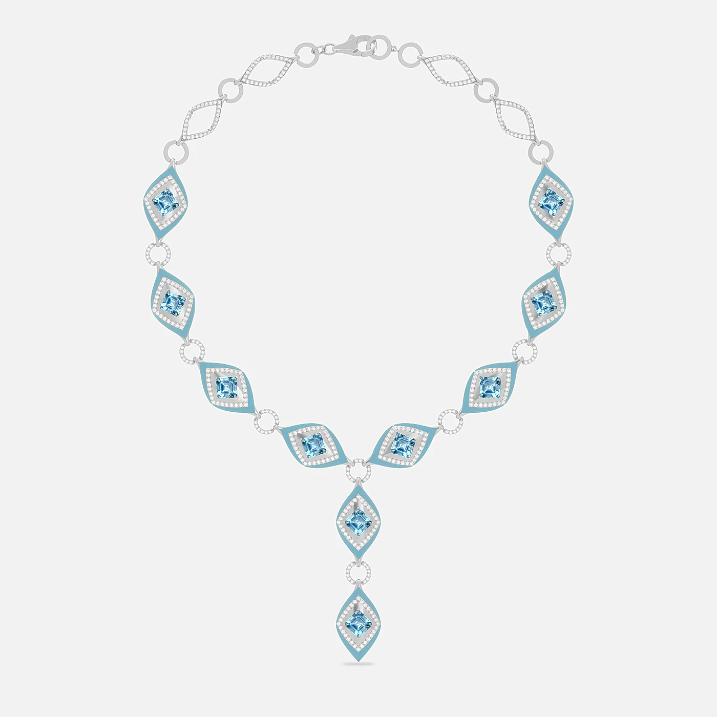 Aquamarine and diamond spectrum necklace