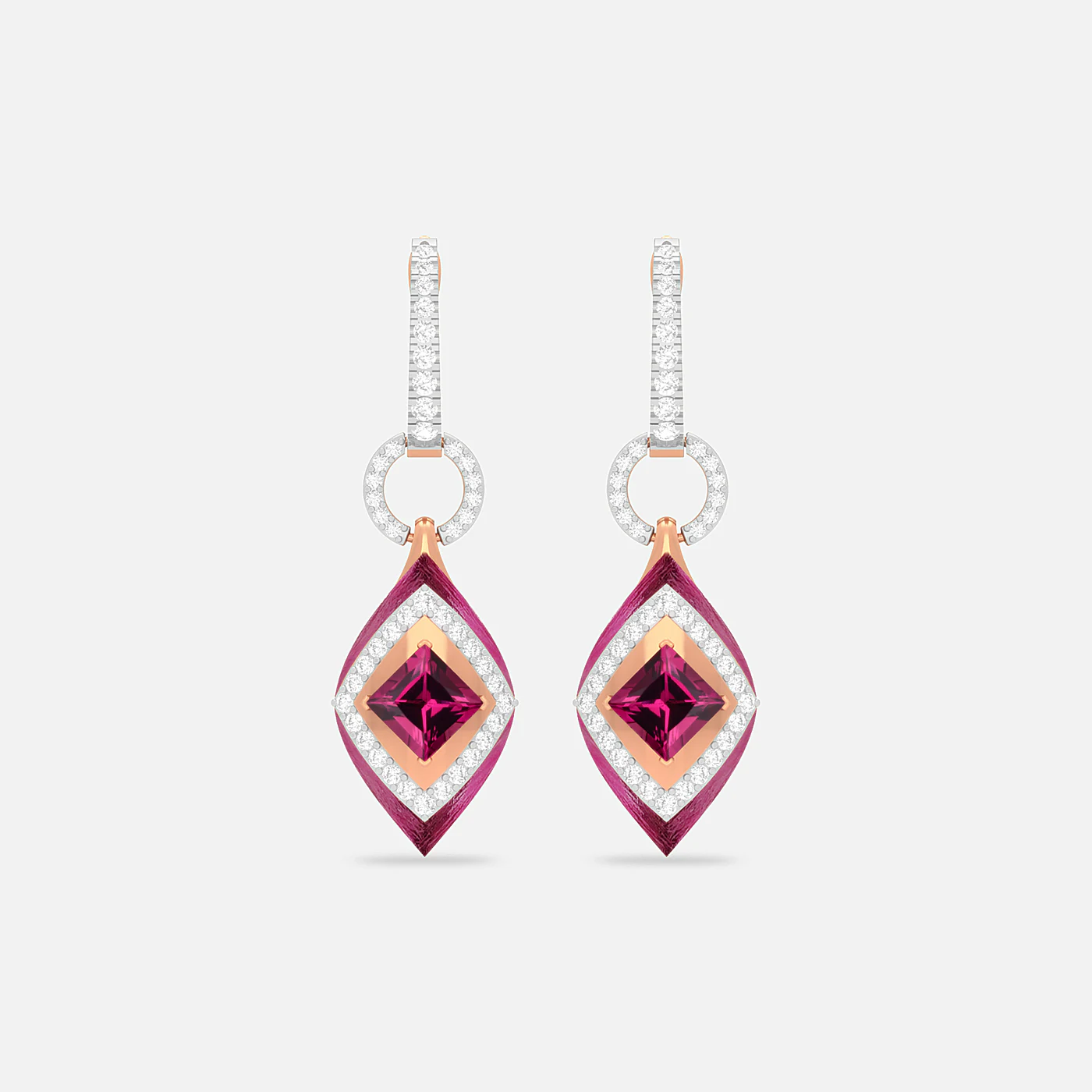 Rose rhodolite and diamond spectrum earrings