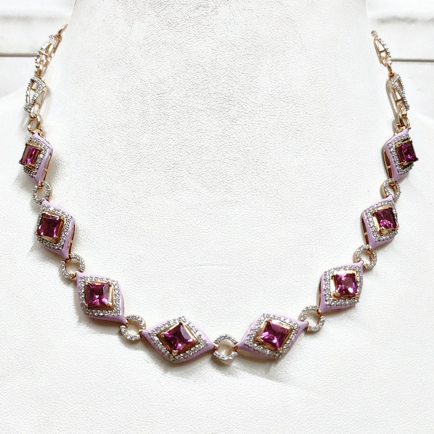 Rose rhodolite and diamond spectrum necklace