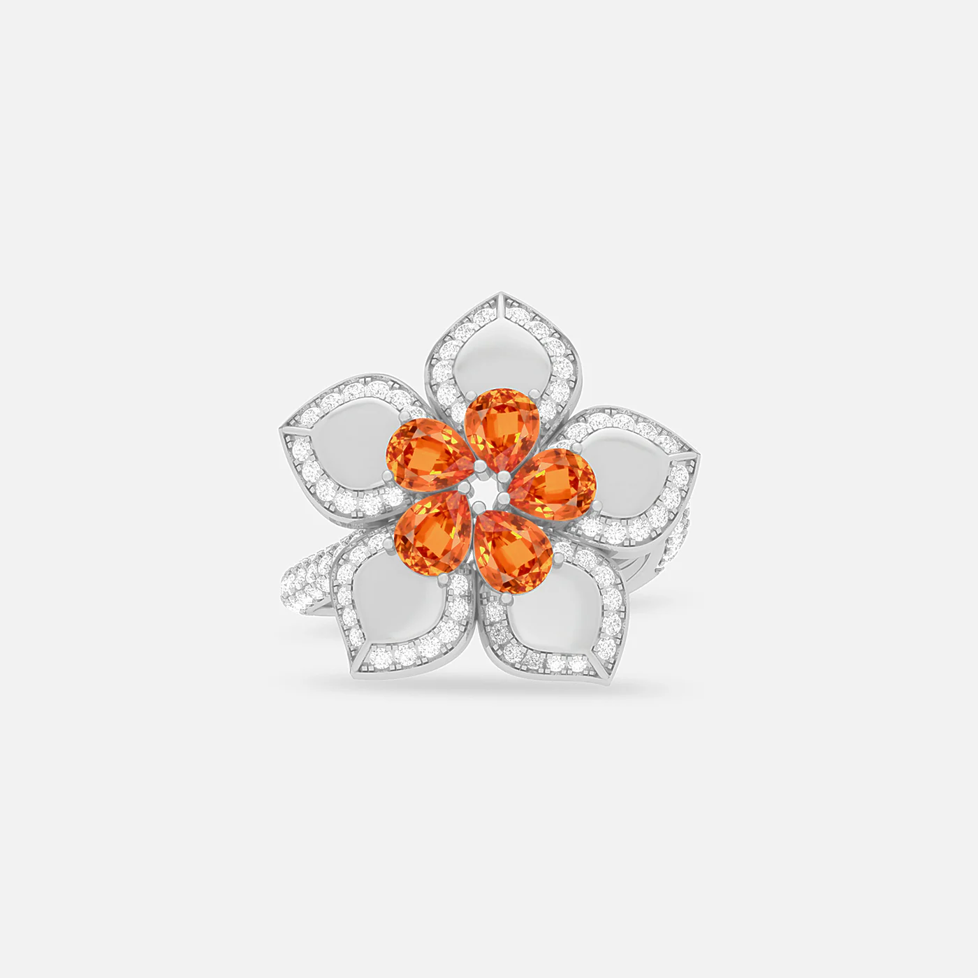 Spessartite and diamond garland ring