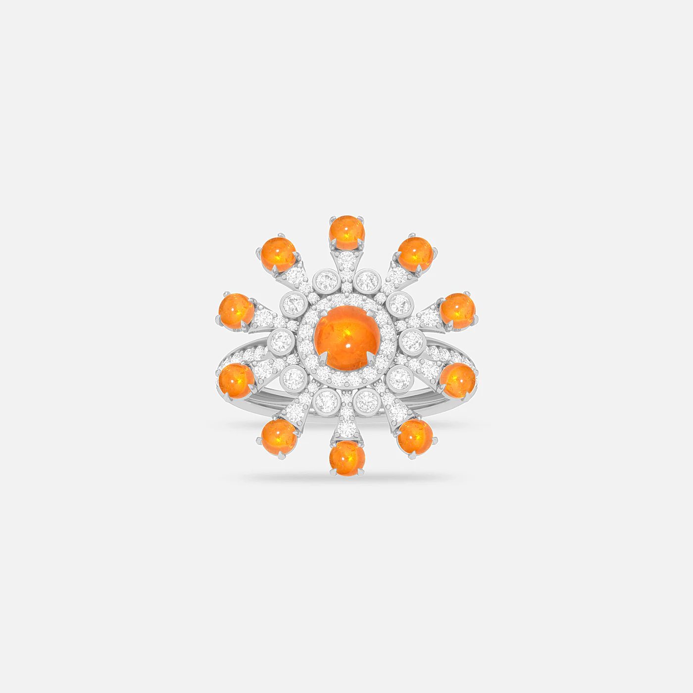 Spessartite and diamond dome ring