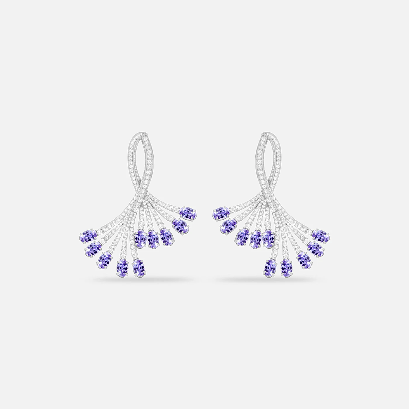 Lavender tanzanite and diamond flare earrings