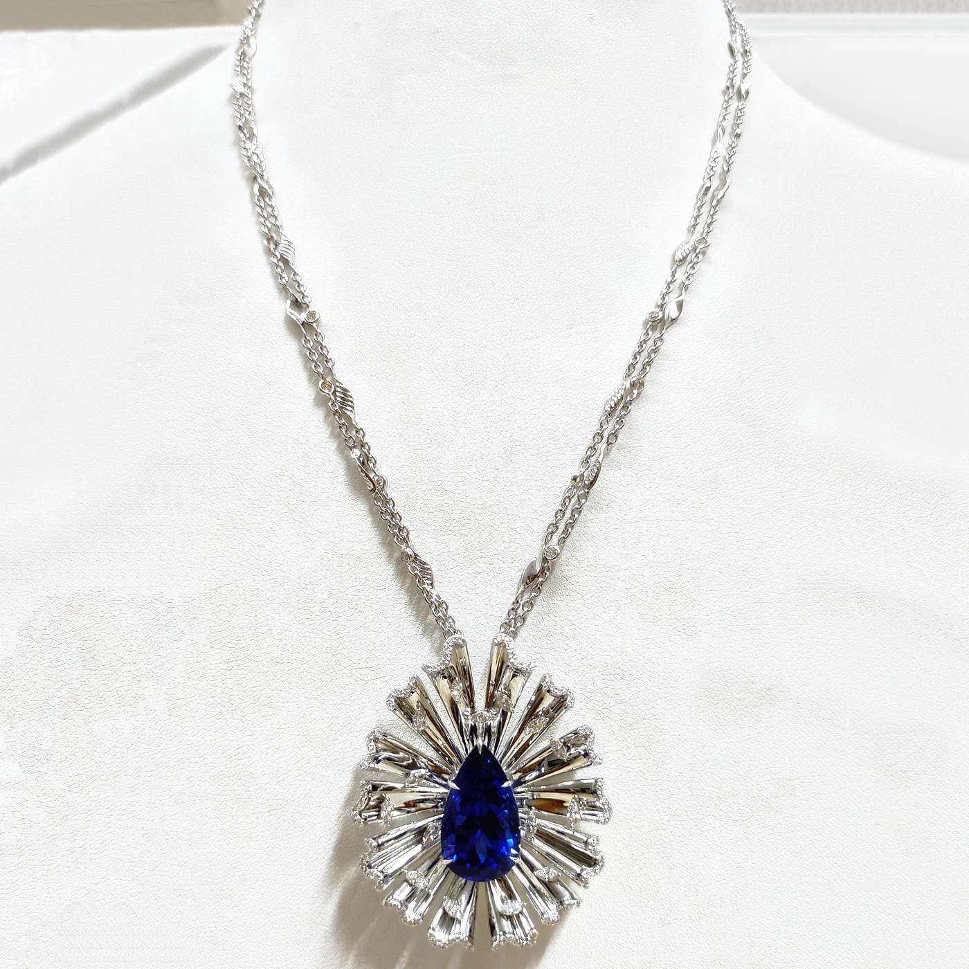 Tanzanite and diamond shamsa necklace