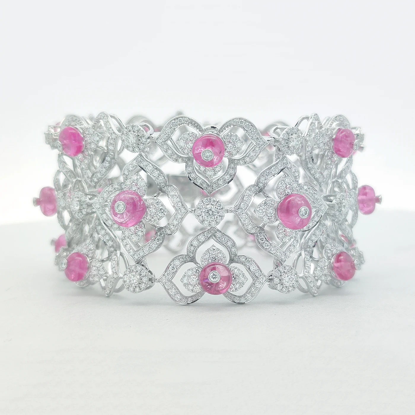 Pink spinel and diamond statement bracelet