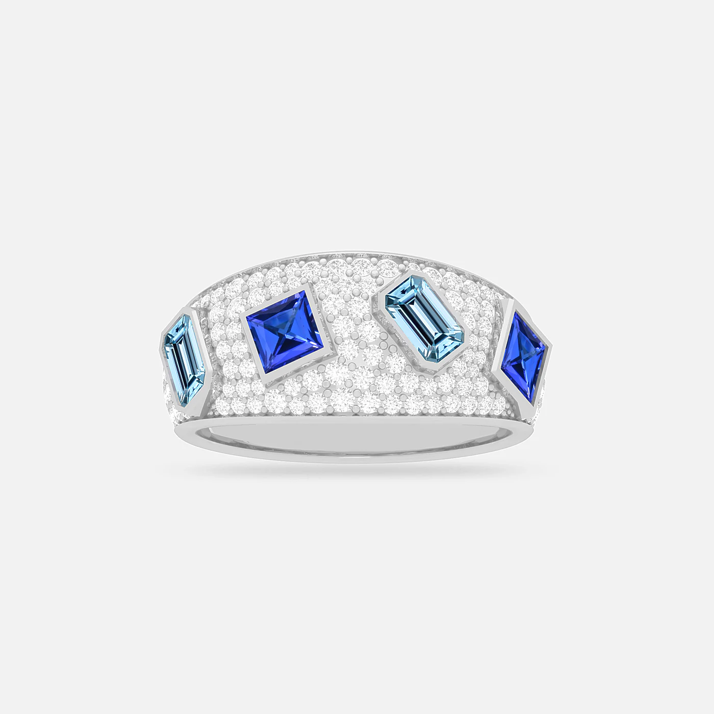 Tanzanite, aquamarine and diamond dazzle ring