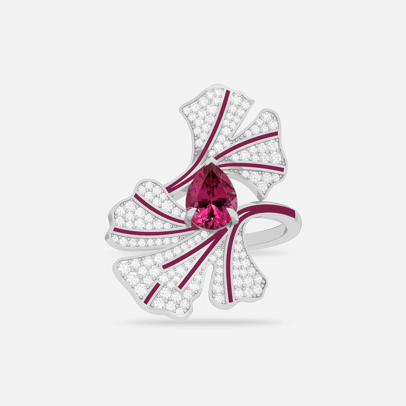 Rhodolite and diamond flare ring