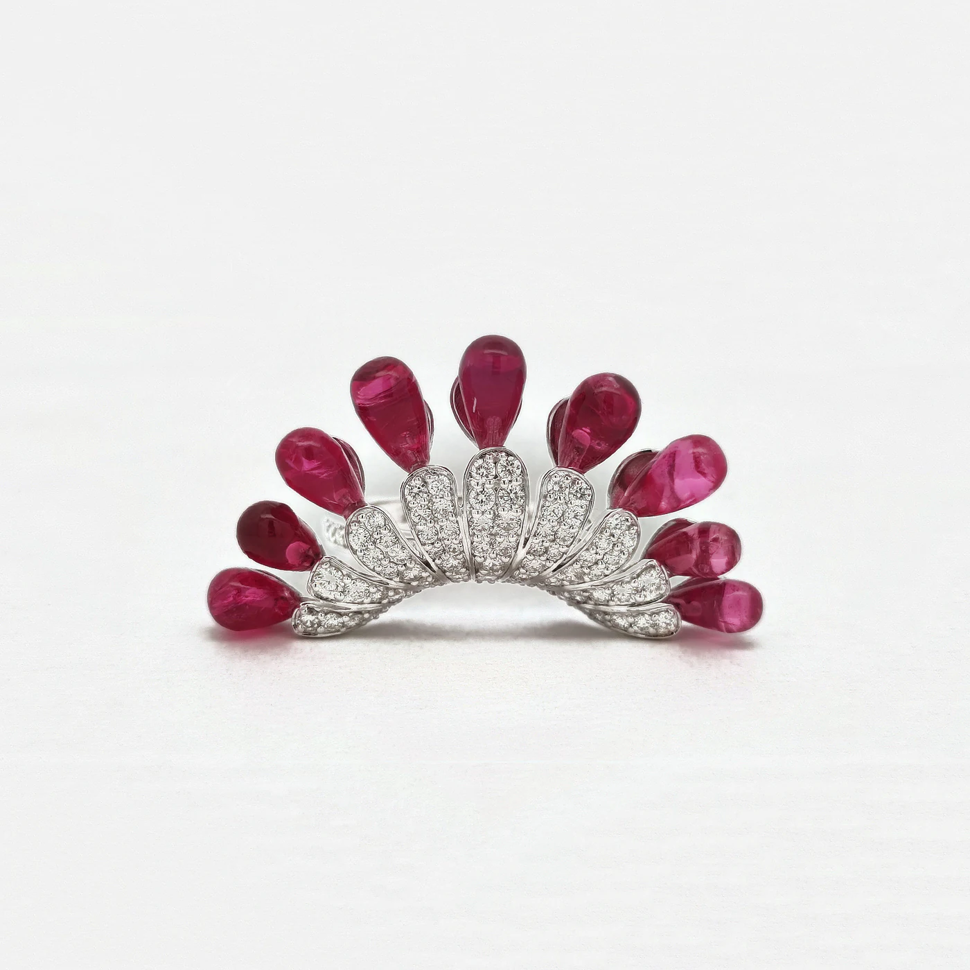Pink spinel and diamond dome ring