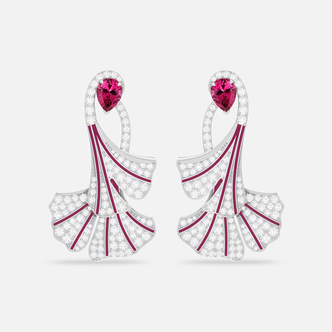 Rose rhodolite and diamond flare earrings