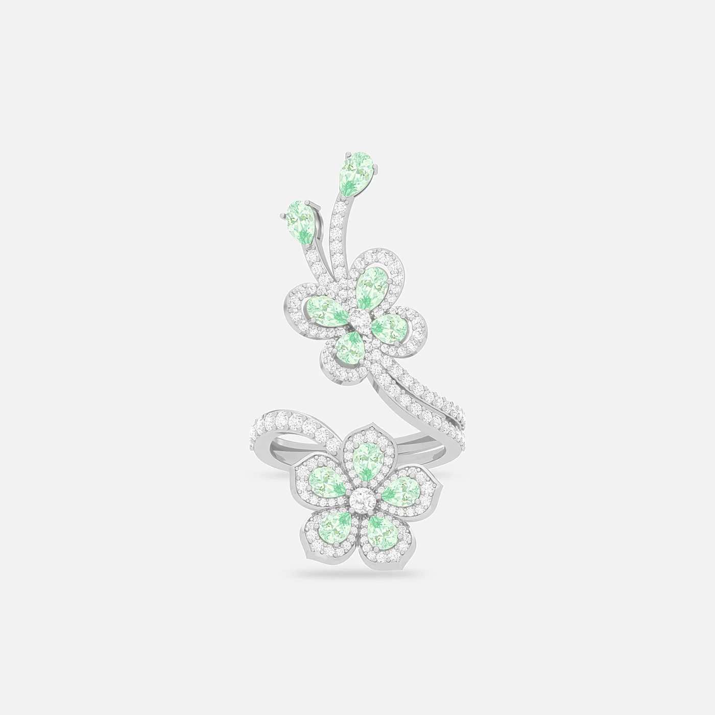 Mint garnet and diamond bloom statement ring